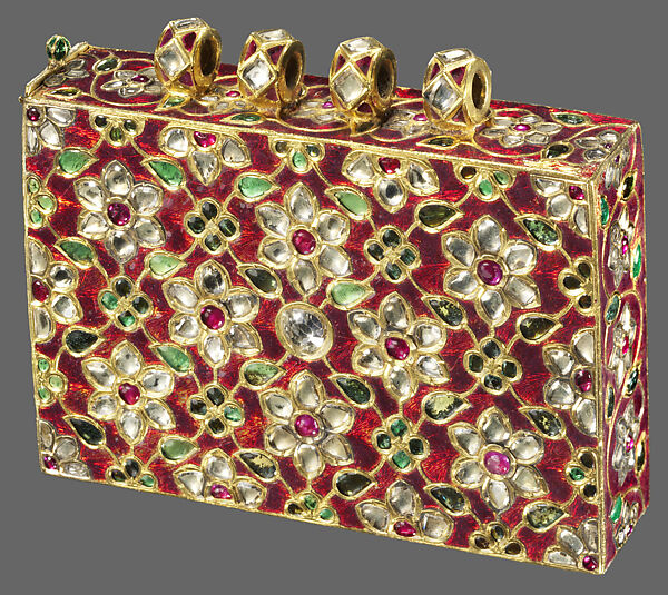 Qur'an Case, Nephrite jade (white, with slight greyish cast), inlaid with gold and set in kundan technique with rubies and emeralds