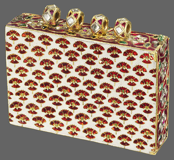 Qur'an Case, Nephrite jade (white, with slight greyish cast), inlaid with gold and set in kundan technique with rubies and emeralds