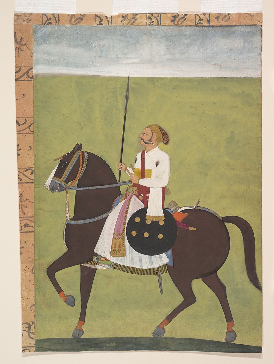 Equestrian Portrait of a Nobleman, Ink, opaque watercolor, and gold on paper, India (Rajasthan, Jodhpur) 