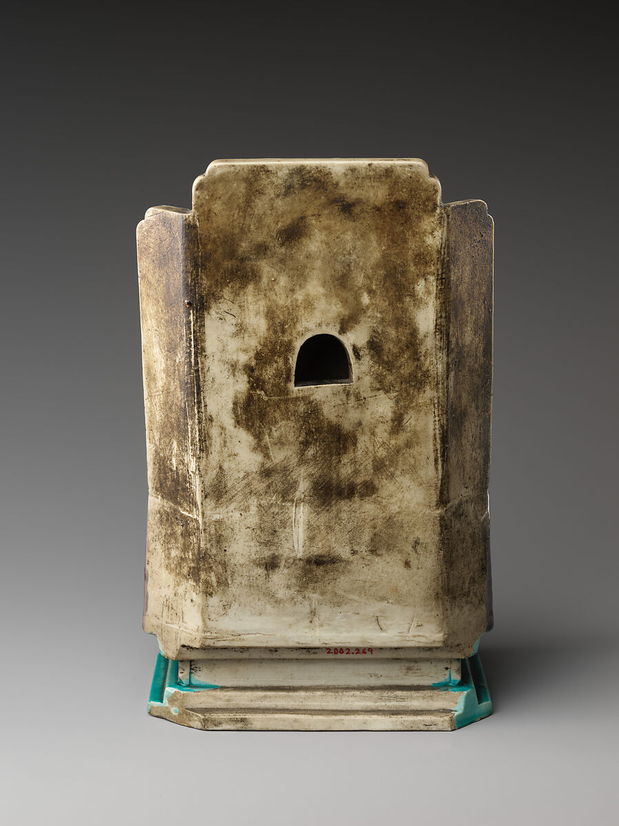 Daoist deity Zhenwu with two attendants, Porcelain with turquoise and aubergine glazes (Jingdezhen ware), China