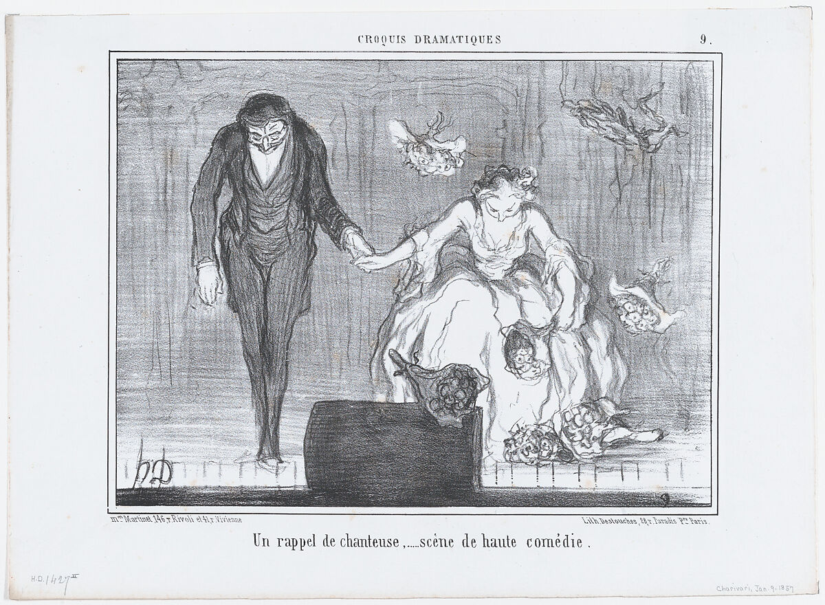 Un rappel de chanteuse..., from Croquis Dramatiques, published in Le Charivari, January 9, 1857, Honoré Daumier (French, Marseilles 1808–1879 Valmondois), Lithograph; third state of three (Delteil) 