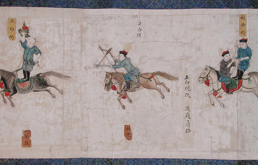 Horsemanship Competition for the Shunzhi Emperor, Nardunbu (Manchu, active mid-17th century), Handscroll; ink and color on paper, China