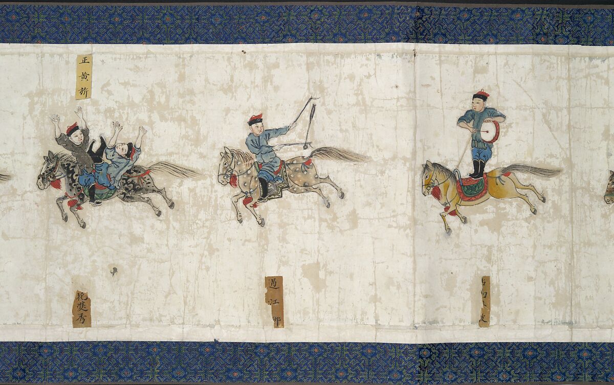 Horsemanship Competition for the Shunzhi Emperor, Nardunbu (Manchu, active mid-17th century), Handscroll; ink and color on paper, China