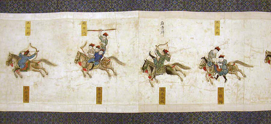 Horsemanship Competition for the Shunzhi Emperor, Nardunbu (Manchu, active mid-17th century), Handscroll; ink and color on paper, China