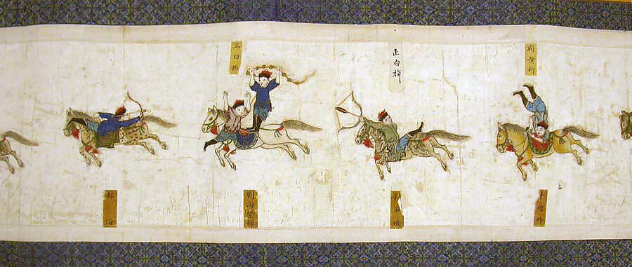 Horsemanship Competition for the Shunzhi Emperor, Nardunbu (Manchu, active mid-17th century), Handscroll; ink and color on paper, China