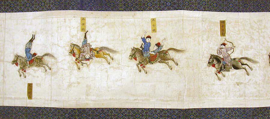 Horsemanship Competition for the Shunzhi Emperor, Nardunbu (Manchu, active mid-17th century), Handscroll; ink and color on paper, China