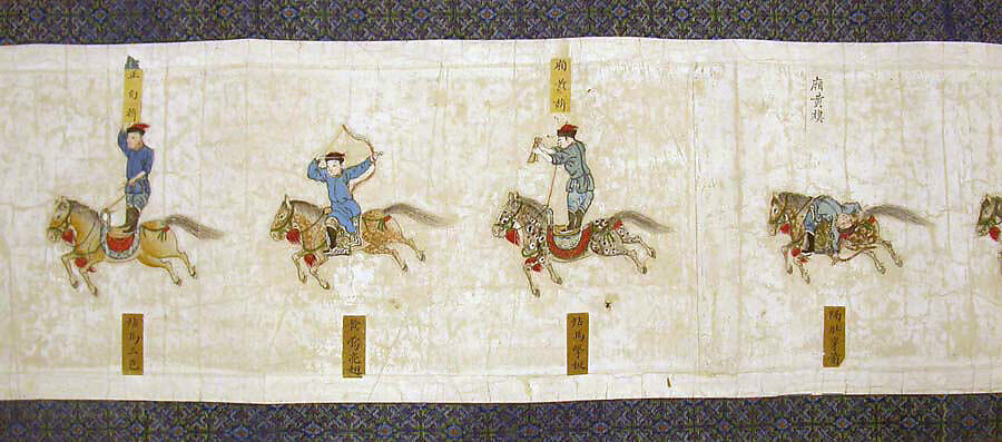 Horsemanship Competition for the Shunzhi Emperor, Nardunbu (Manchu, active mid-17th century), Handscroll; ink and color on paper, China