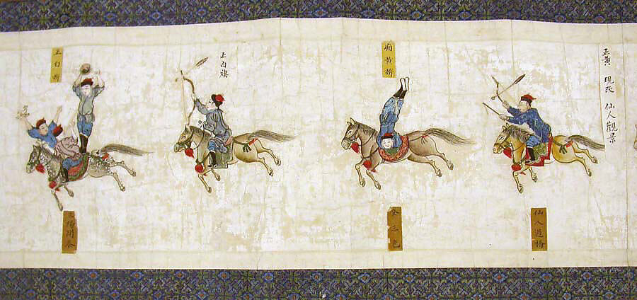 Horsemanship Competition for the Shunzhi Emperor, Nardunbu (Manchu, active mid-17th century), Handscroll; ink and color on paper, China