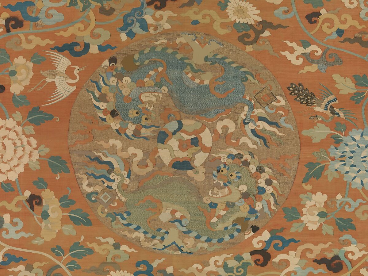 Screen Panel with Lions, Birds, and Flowers, Silk and metal thread tapestry (kesi), China