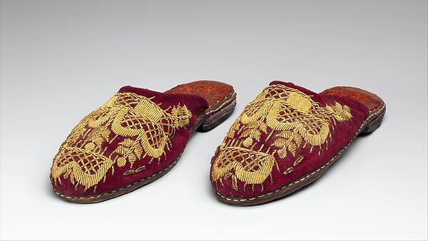 Ceremonial Slippers, Leather, cotton, silk, Yoruba 