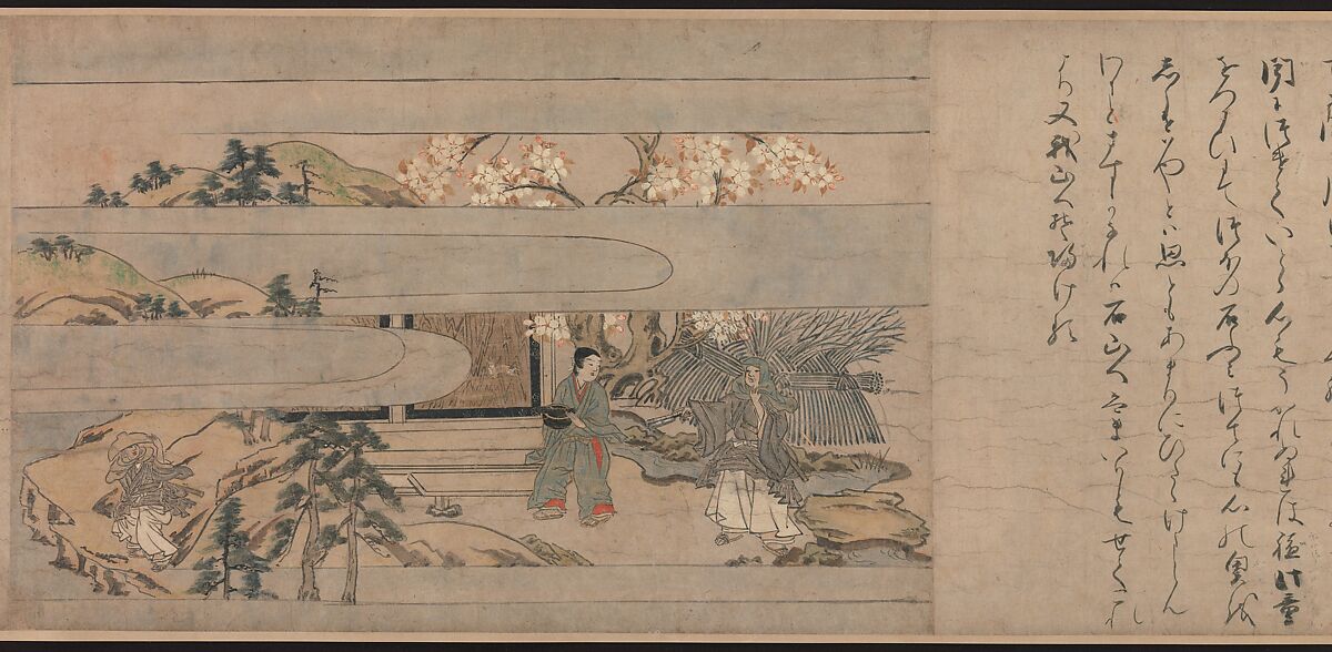 A Long Tale for an Autumn Night (Aki no yo nagamonogatari), Unidentified artist Japanese, One handscroll from a set of three; ink, color, and gold on paper, Japan