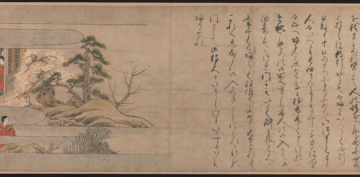 A Long Tale for an Autumn Night (Aki no yo nagamonogatari), Unidentified artist Japanese, One handscroll from a set of three; ink, color, and gold on paper, Japan
