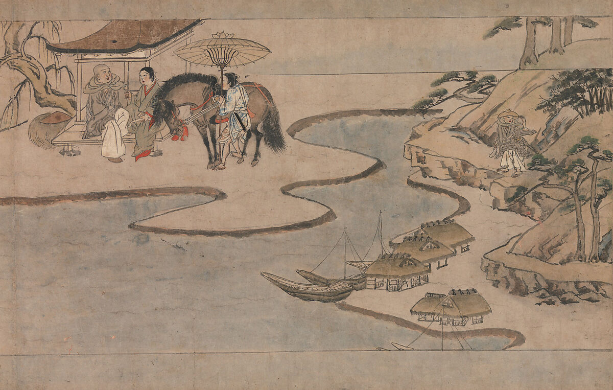 A Long Tale for an Autumn Night (Aki no yo nagamonogatari), Unidentified artist Japanese, One handscroll from a set of three; ink, color, and gold on paper, Japan 