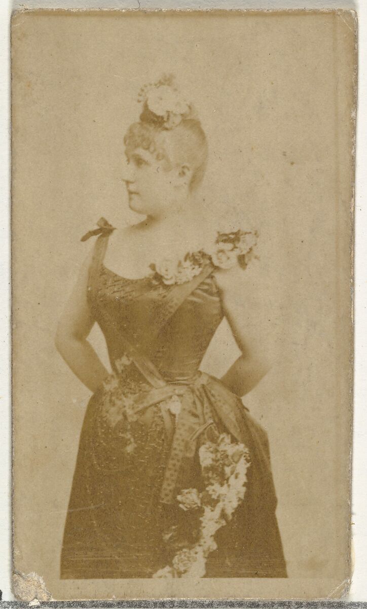 [Actress wearing gown decorated with flowers], from the Actors and Actresses series (N145-8) issued by Duke Sons & Co. to promote Duke Cigarettes, Issued by W. Duke, Sons &amp; Co. (New York and Durham, N.C.), Albumen photograph 