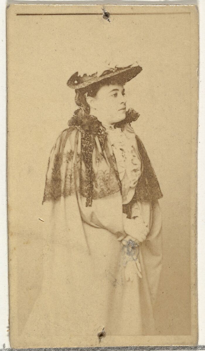 [Actress wearing cloak with lace details], from the Actors and Actresses series (N145-8) issued by Duke Sons & Co. to promote Duke Cigarettes, Issued by W. Duke, Sons &amp; Co. (New York and Durham, N.C.), Albumen photograph 