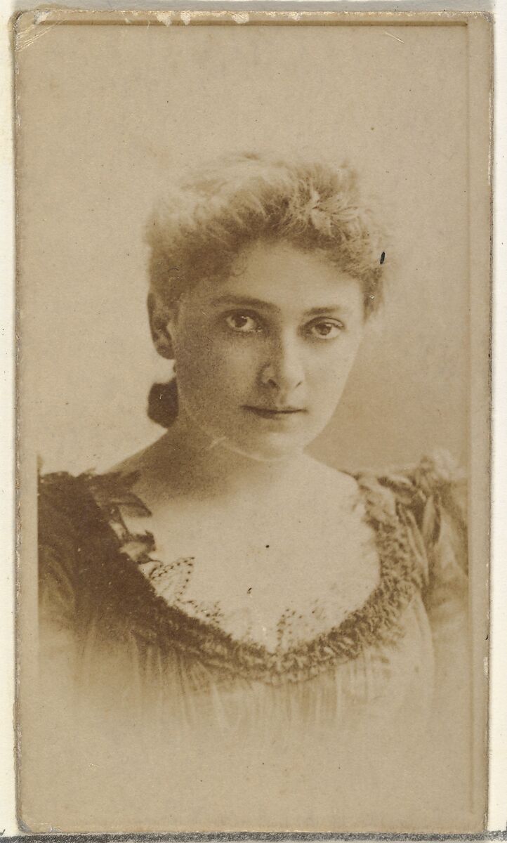 [Actress wearing dress with embellished neckline], from the Actors and Actresses series (N145-8) issued by Duke Sons & Co. to promote Duke Cigarettes, Issued by W. Duke, Sons &amp; Co. (New York and Durham, N.C.), Albumen photograph 