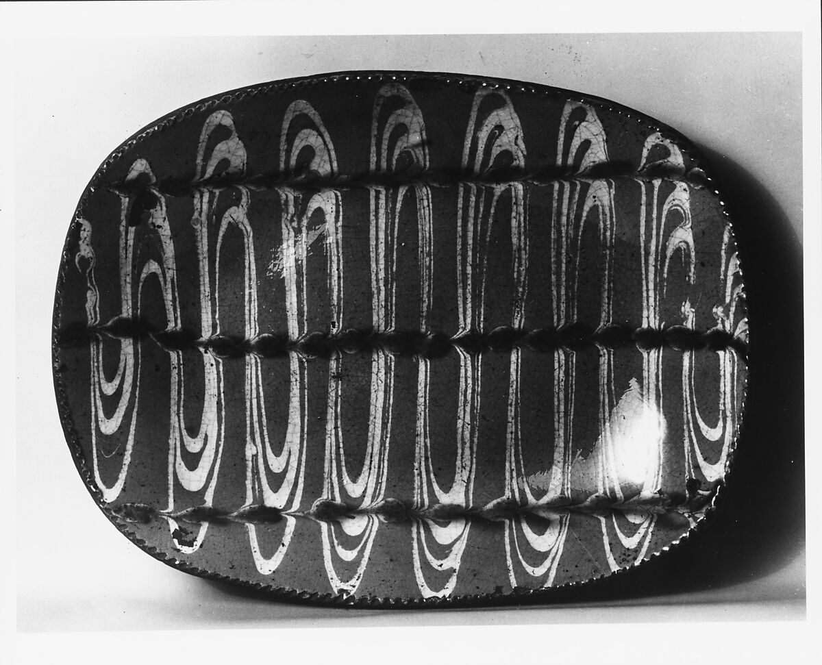 Plate, Earthenware; Redware with slip decoration, American