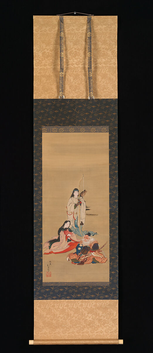 The Legendary Empress Jingū, Kōsai Hokushin 蛟斎北岑 (Japanese, 1824–1876), Hanging scroll; ink, color, and gold on silk, Japan