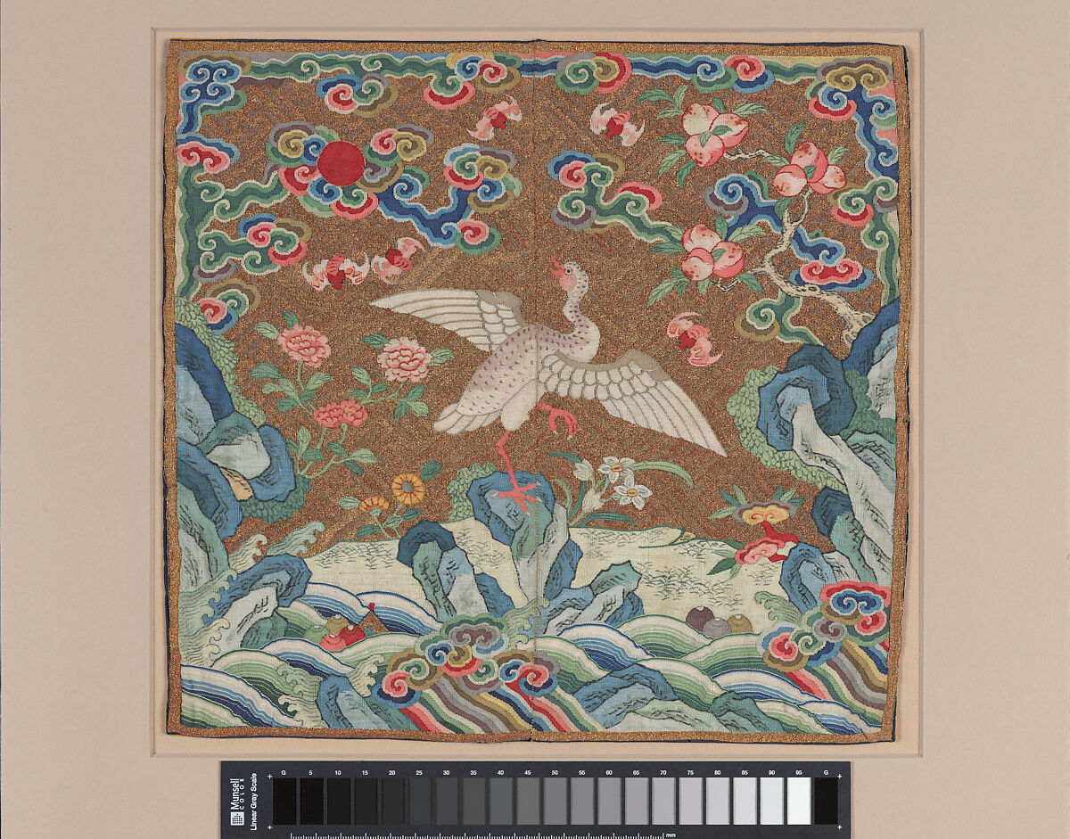 Rank Badge with Bird and Flower Motifs, Silk with metallic thread, China 