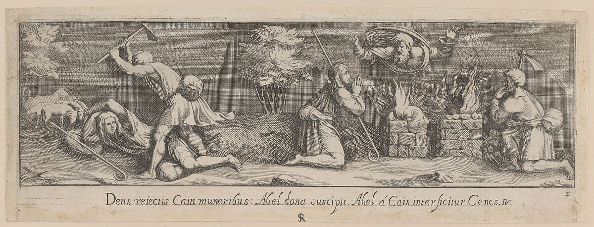 Plate 2: Cain and Abel from Genesis Chapter 4, after a lost fresco in the basamento of Bay 2 of the Vatican Loggia, Pietro Santi Bartoli (Italian, Perugia 1615–1700 Rome), Etching