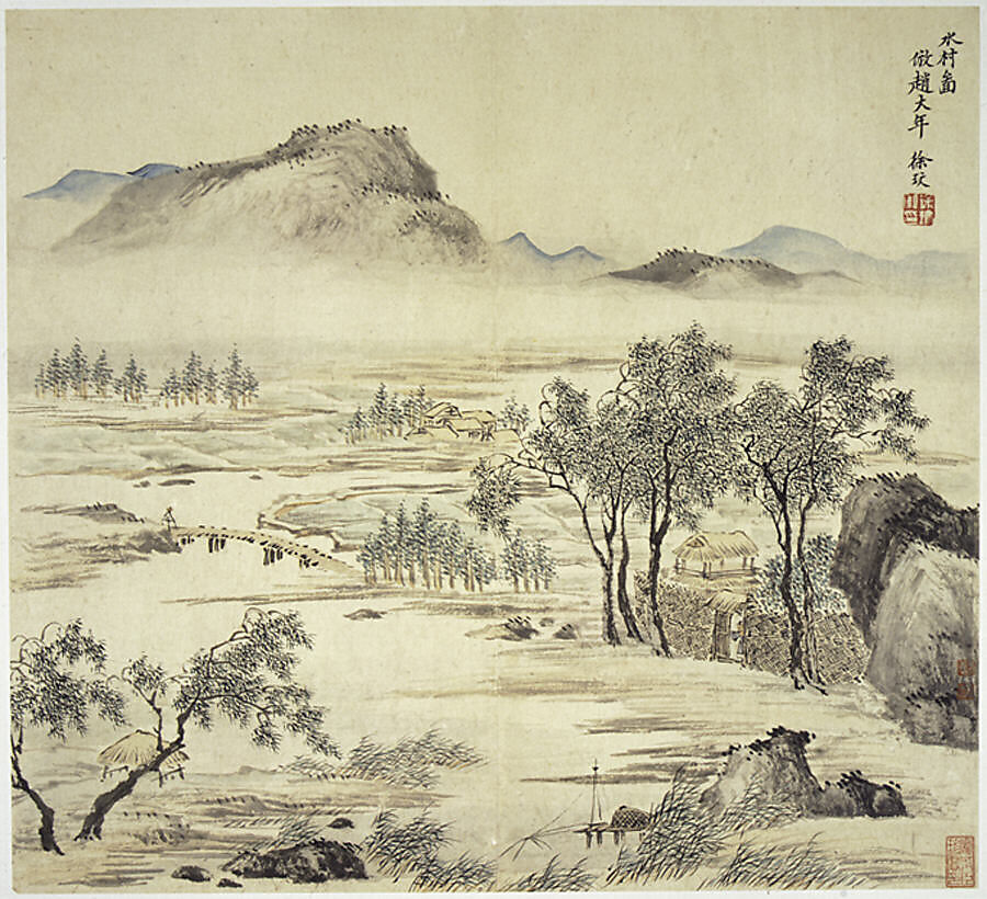Landscapes after old masters, leaves a, o, p by Wang Hui (Chinese, 1632–1717), Album of sixteen leaves; ink and color on paper, China