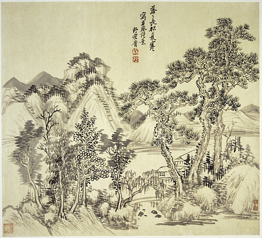 Landscapes after old masters, leaves a, o, p by Wang Hui (Chinese, 1632–1717), Album of sixteen leaves; ink and color on paper, China