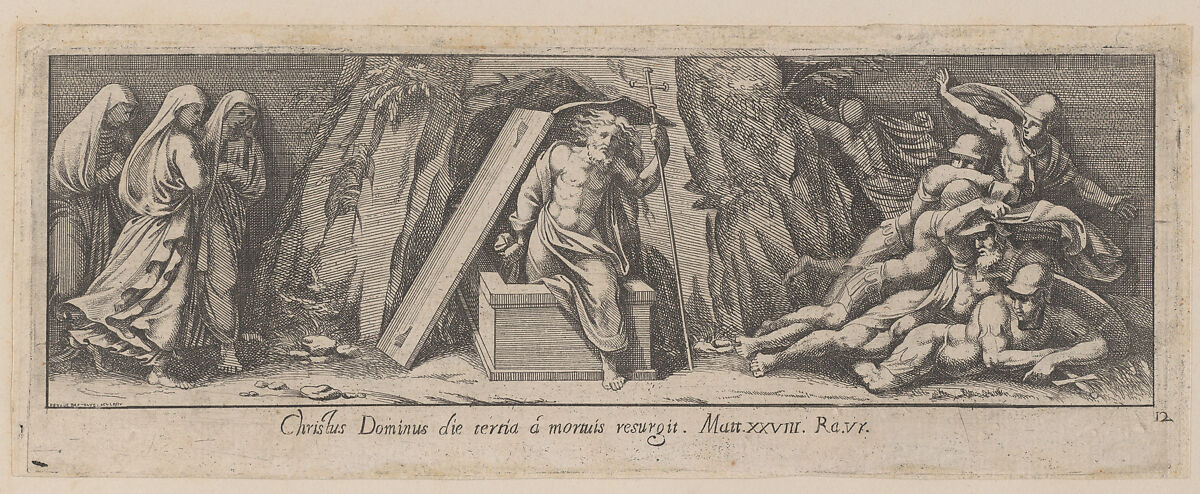 Plate 12: The Resurrection, after a lost fresco in the basamento of Bay 13 of the Vatican Loggia, Pietro Santi Bartoli (Italian, Perugia 1615–1700 Rome), Etching 