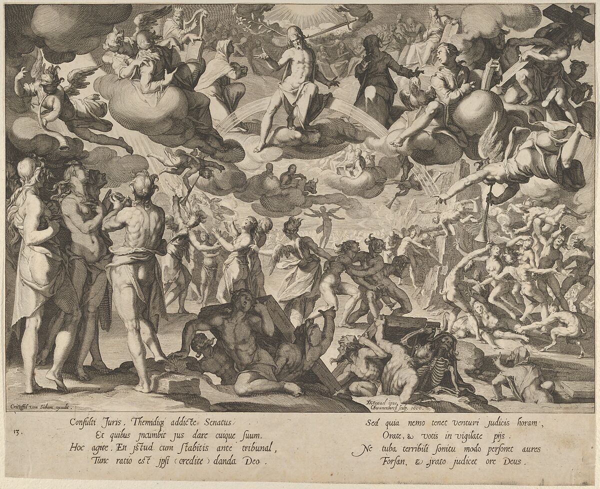 The Last Judgment, from Thronus Justitiae, tredecim pulcherrimus tabulis..., plate 13, Willem van Swanenburg (Netherlandish, ca. 1581/82–1612), Engraving 