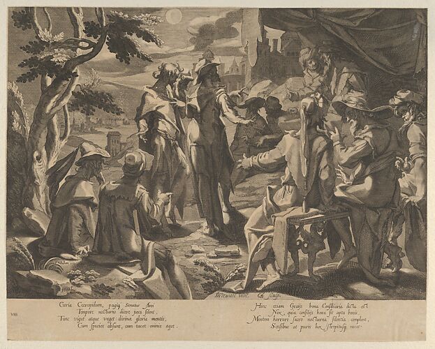 A Moonlit scene depicting the Areopagite judged of Athens, plate 8 from 