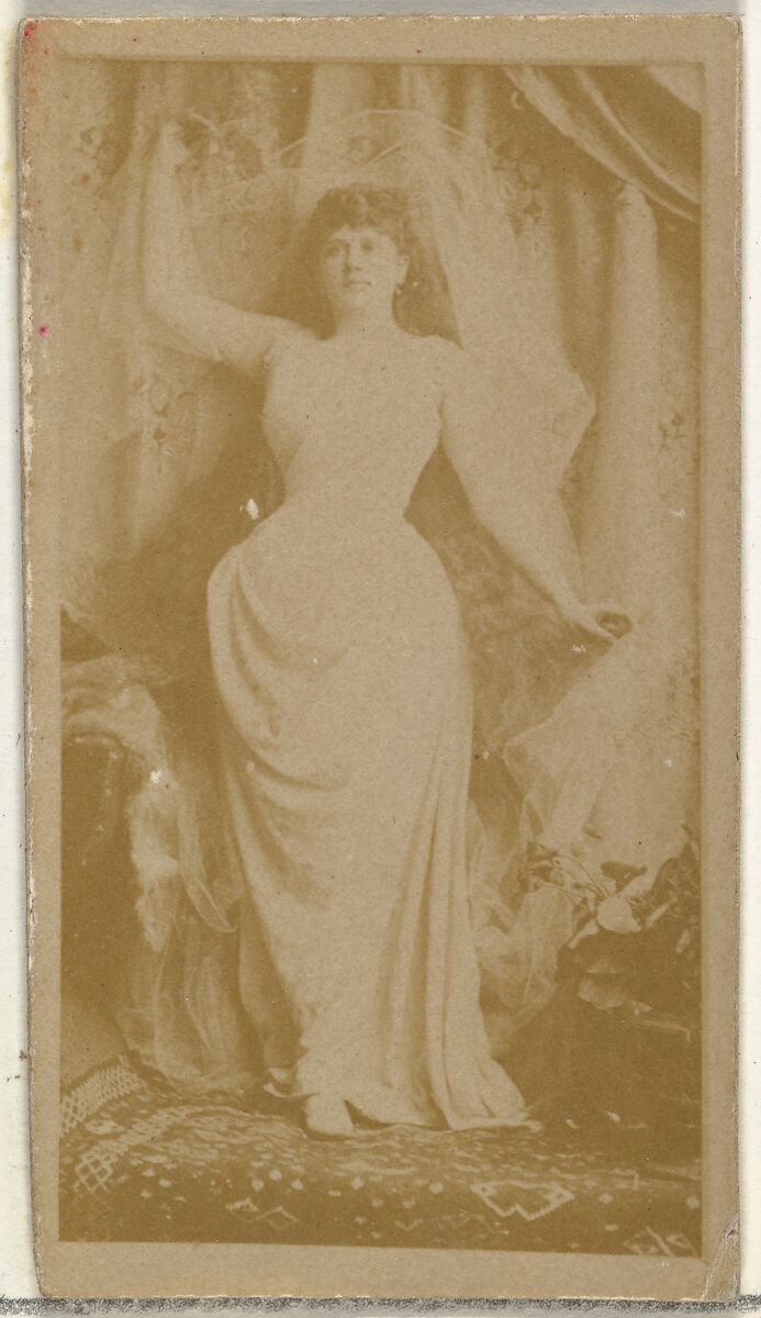 [Actress standing with hand above head], from the Actors and Actresses series (N145-8) issued by Duke Sons & Co. to promote Duke Cigarettes, Issued by W. Duke, Sons &amp; Co. (New York and Durham, N.C.), Albumen photograph