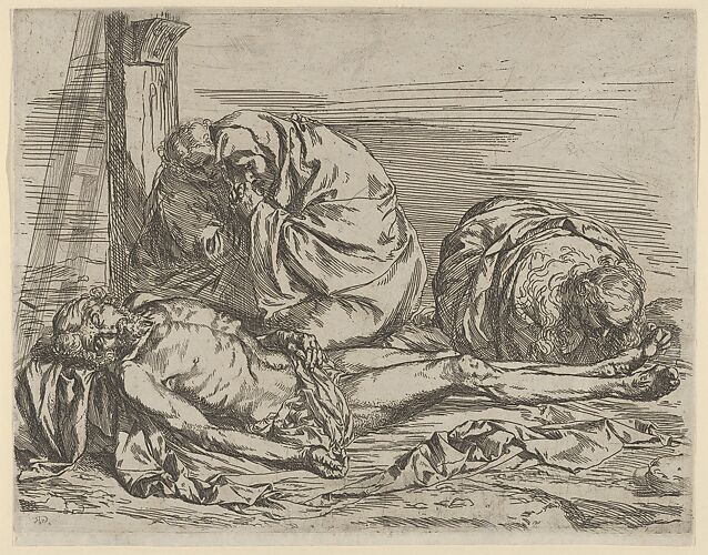 The Virgin, Saint John the Baptist, and Mary Magdalene weeping over Christ's dead body
