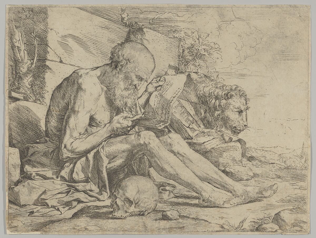 Saint Jerome Reading, Jusepe de Ribera (called Lo Spagnoletto) (Spanish, Játiva 1591–1652 Naples), Etching, engraving, and drypoint 