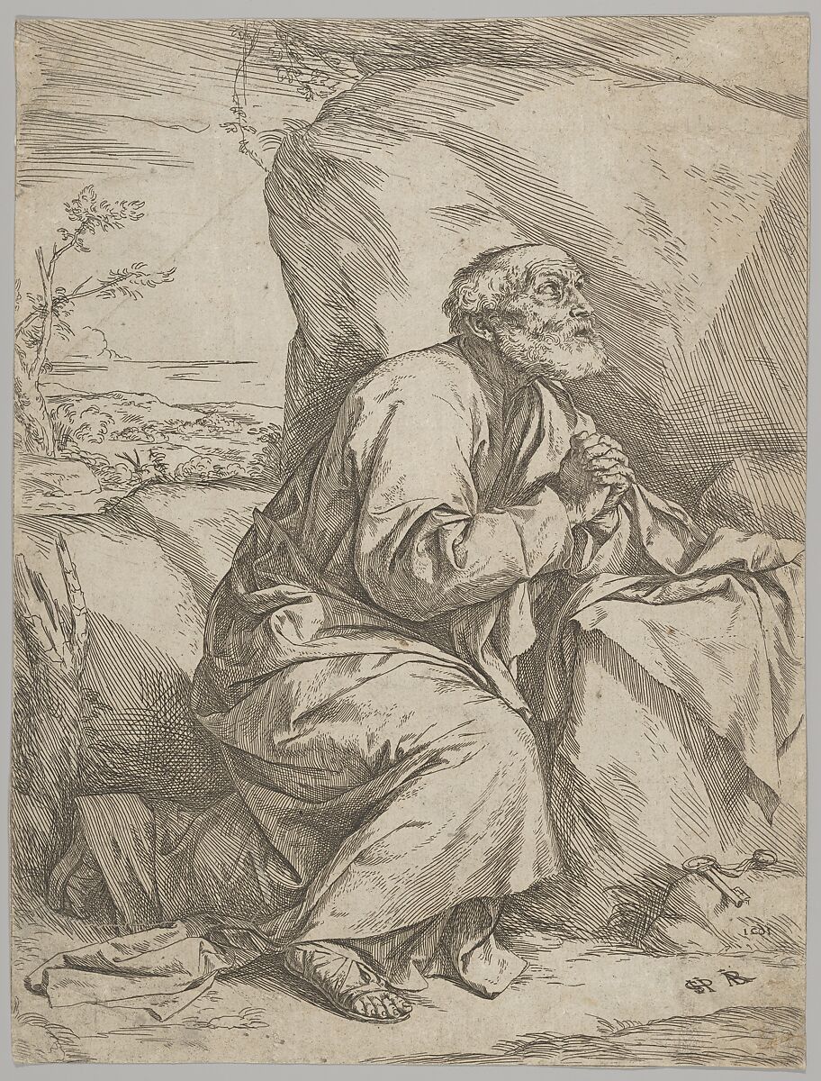 The Penitence of Saint Peter, Jusepe de Ribera (called Lo Spagnoletto) (Spanish, Játiva 1591–1652 Naples), Etching and engraving 