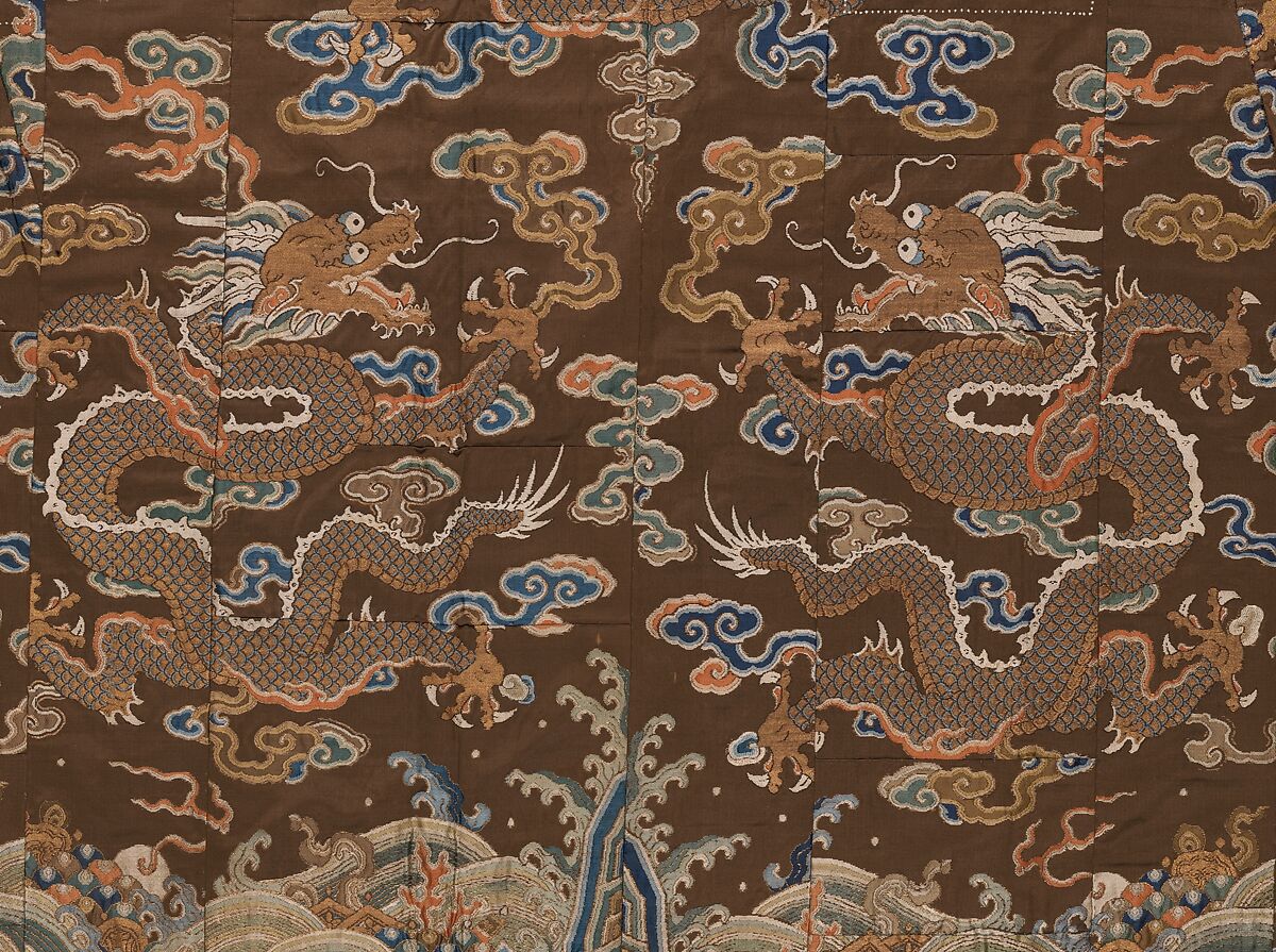 Seven-Panel Buddhist Monk’s Vestment (Shichijō kesa) Made from a Chinese Robe, Silk satin brocaded with silk and metallic thread; silk embroidery, Japan