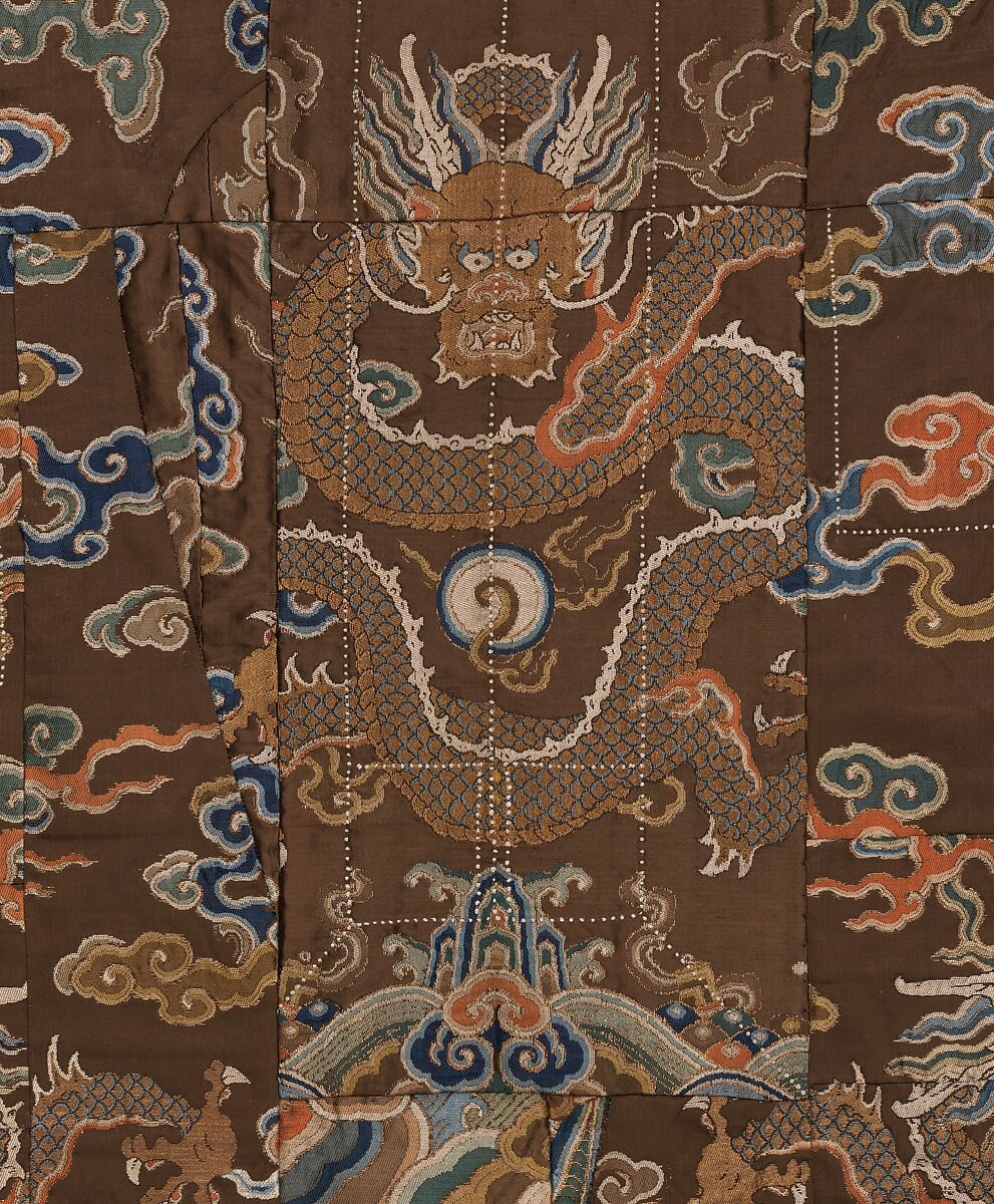 Seven-Panel Buddhist Monk’s Vestment (Shichijō kesa) Made from a Chinese Robe, Silk satin brocaded with silk and metallic thread; silk embroidery, Japan