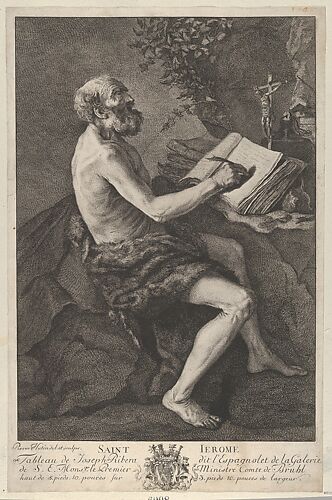 Saint Jerome in the Wilderness, seated, writing and meditating on a crucifix