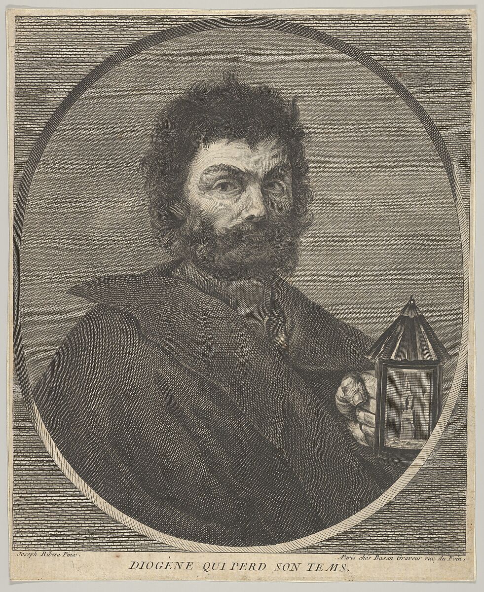 Diogenes, bust-length, and turned to the right, holding a lantern, After Jusepe de Ribera (called Lo Spagnoletto) (Spanish, Játiva 1591–1652 Naples), Engraving 