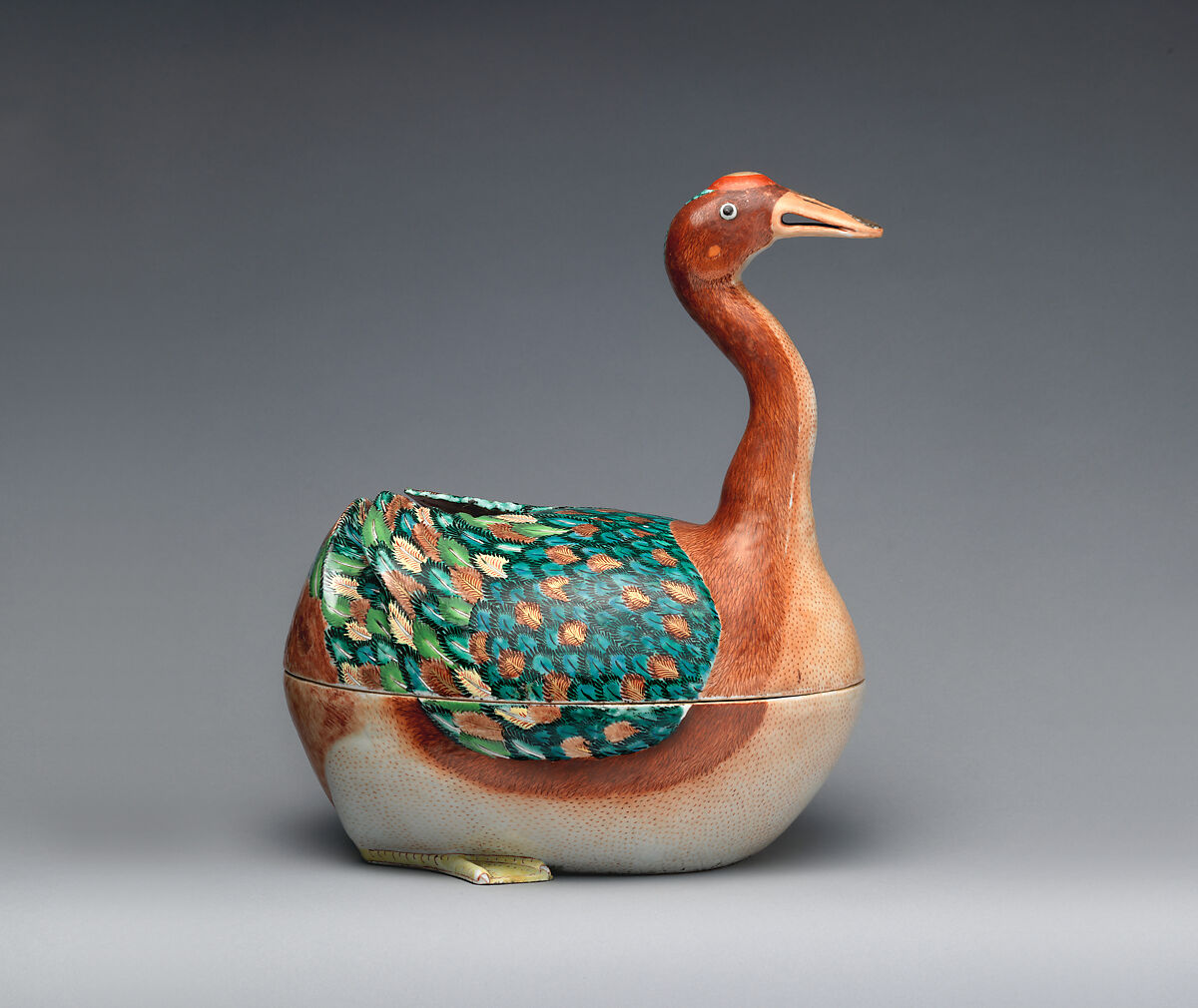 Tureen in the form of a goose, Hard-paste porcelain, Chinese, made for export 