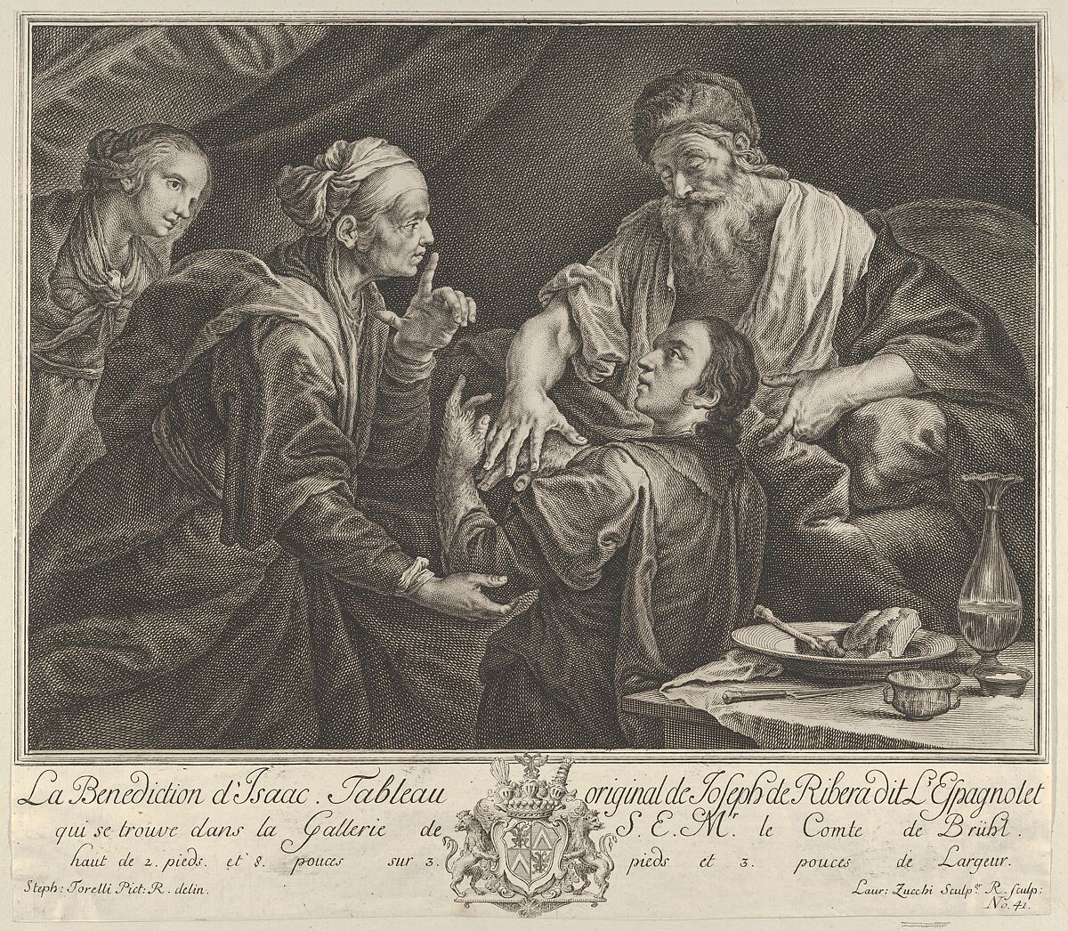 Isaac Blessing Jacob, Lorenzo Zucchi (Italian, Venice 1704–1779 Dresden), Engraving 