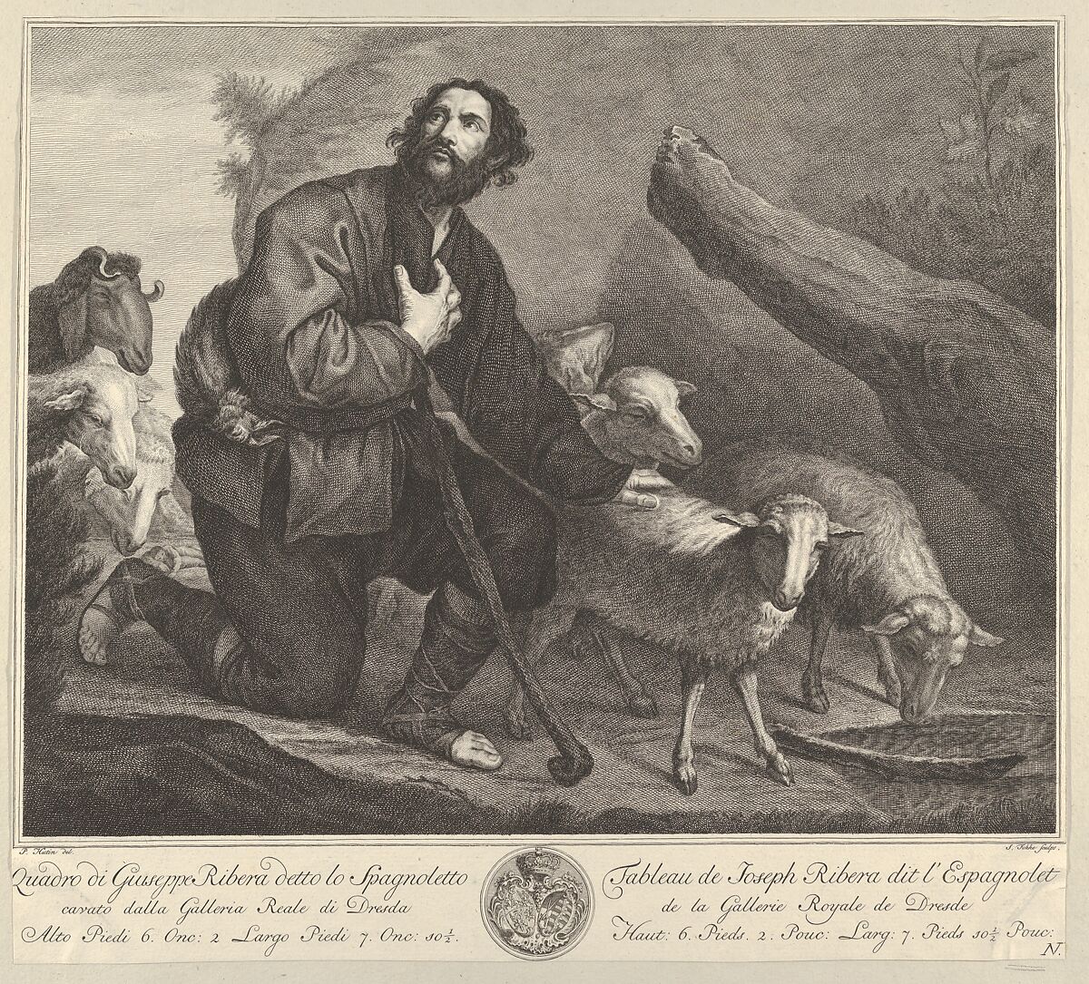 The Prodigal Son Tending Sheep, from 'Recueil d'estampes d'après les plus célèbres tableaux de la Galerie Royale de Dresde', Simon Fokke (Dutch, Amsterdam 1712–1784 Amsterdam), Etching and engraving 