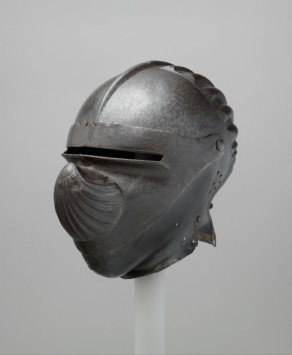 Close Helmet, Gian Giacomo Negroli (Italian, Milan 1463–1543), Steel, gold, Italian, Milan 