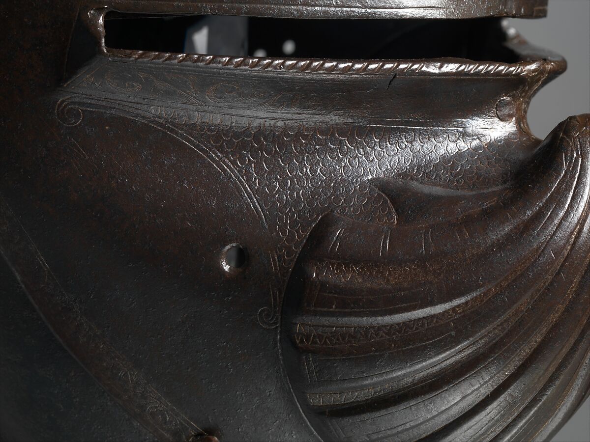 Close Helmet, Gian Giacomo Negroli (Italian, Milan 1463–1543), Steel, gold, Italian, Milan