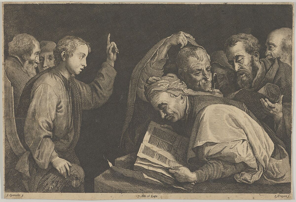 Young Christ Among the Doctors, Jan van Troyen (Flemish, Brussels ca. 1610–after 1666), Etching 