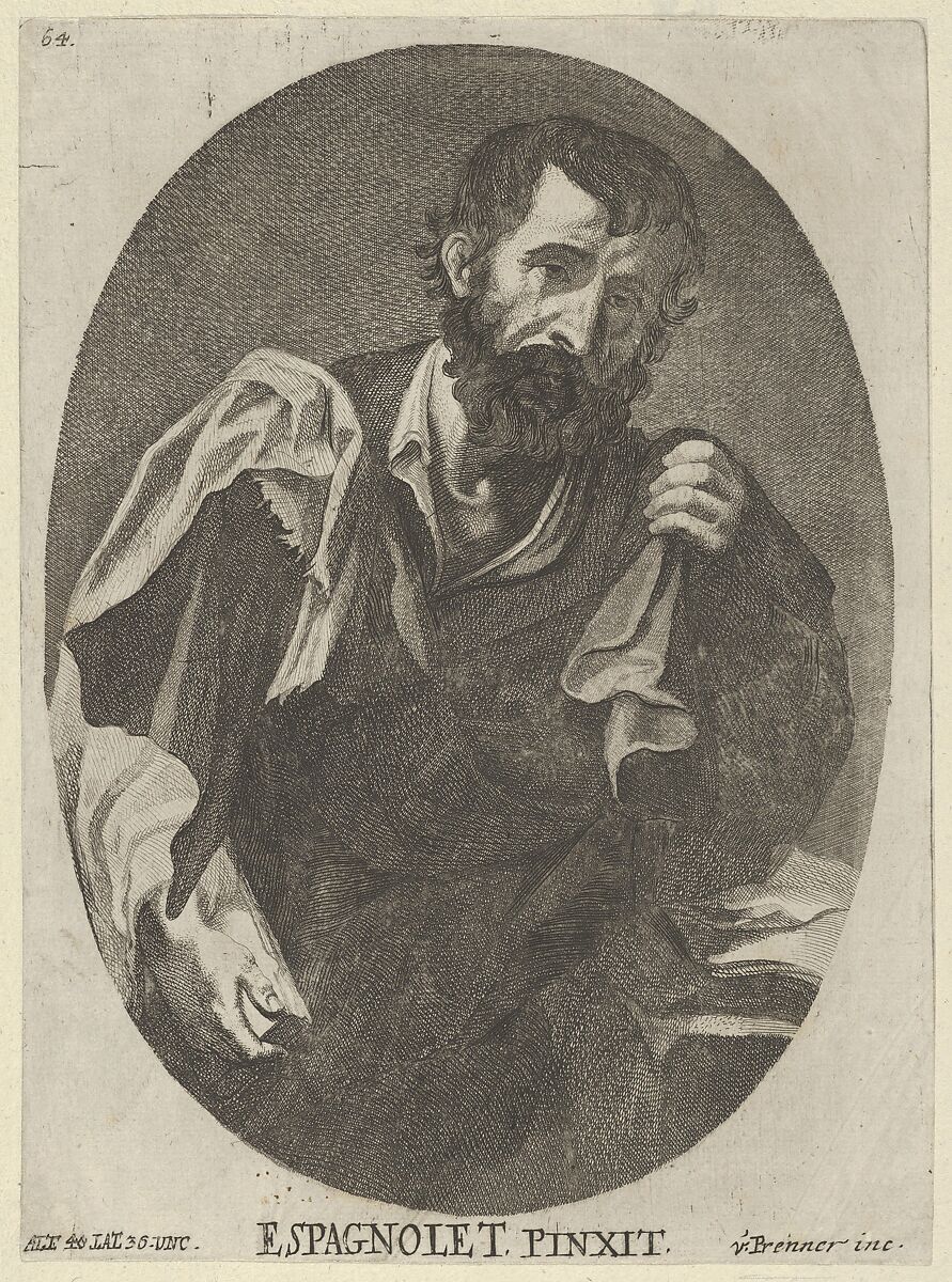 A man, possibly a scholar or philosopher,  from a portfolio of reproductions of the Imperial Gallery of Paintings in Vienna; plate 64 of the series, Anton Joseph von Prenner (Austrian, Wallerstein 1683–1761 Vienna), Etching 