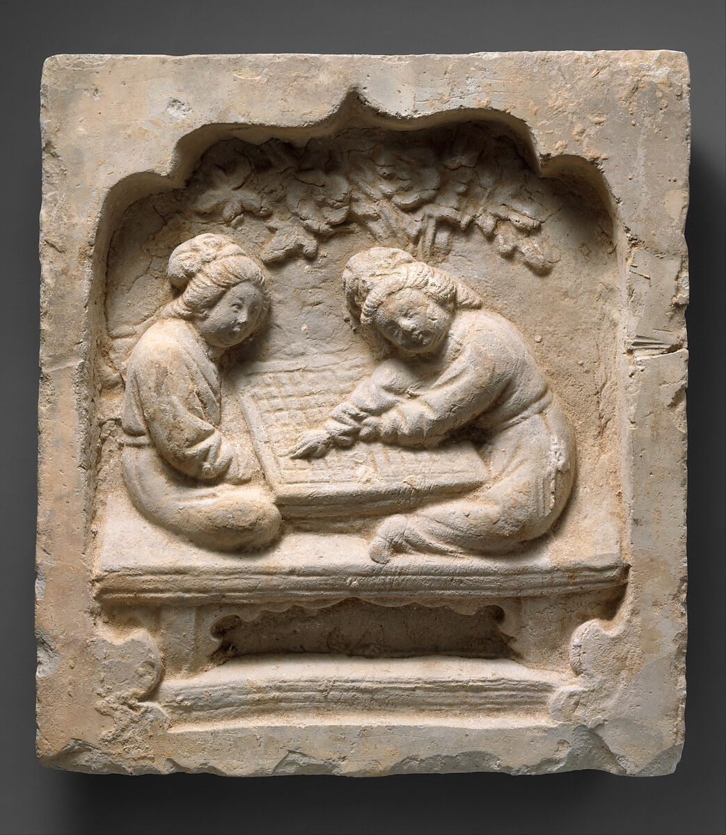 Tile with Women Playing a Board Game, Earthenware, China 