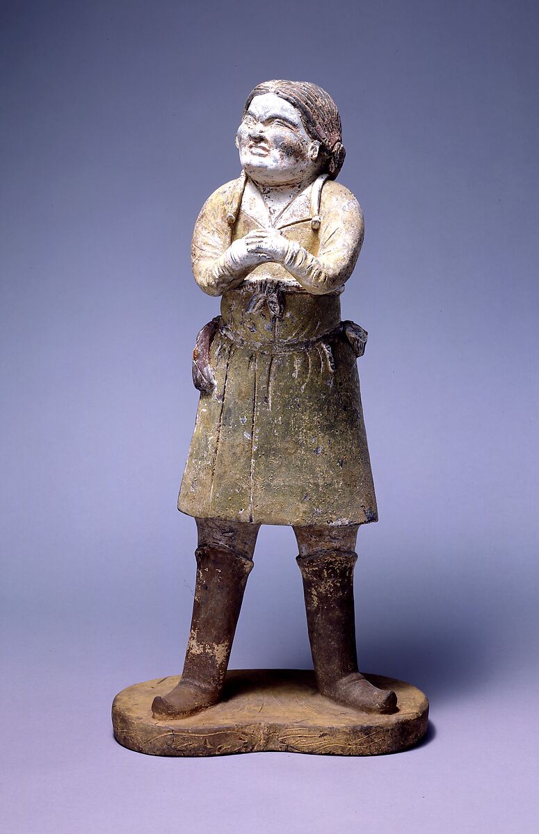 Standing attendant, Earthenware with pigment, China 