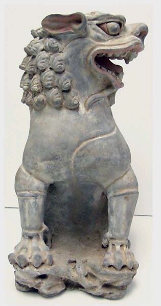 Lion, Earthenware with traces of pigments, China 