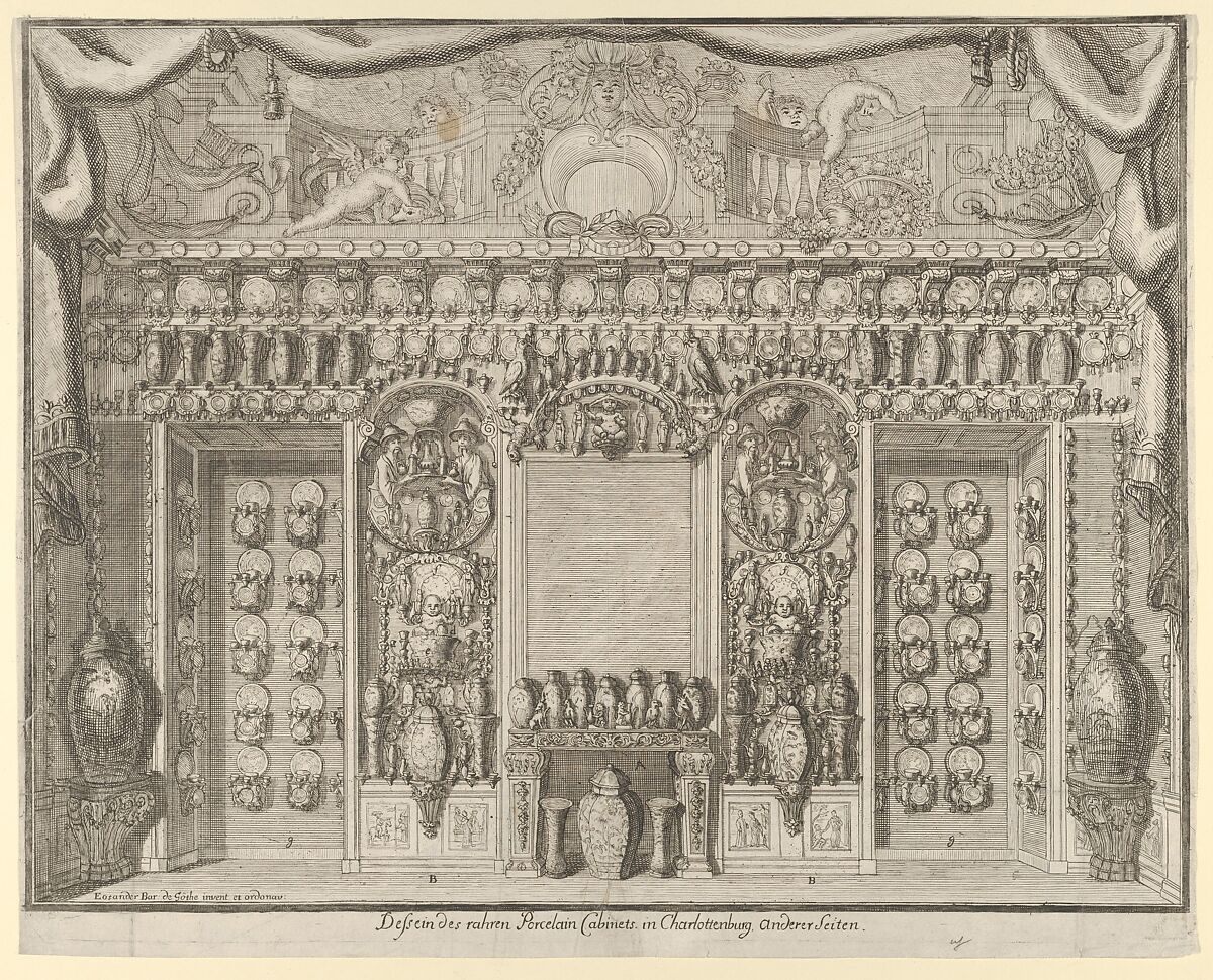 Design for the Porcelein Cabinet at the Charlottenburg Palace, other side, Martin Engelbrecht (German, Augsburg 1684–1756 Augsburg), etching 