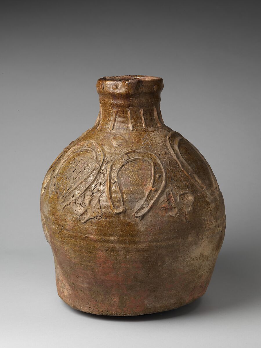 Jug with Horseshoes, Glazed earthenware, British