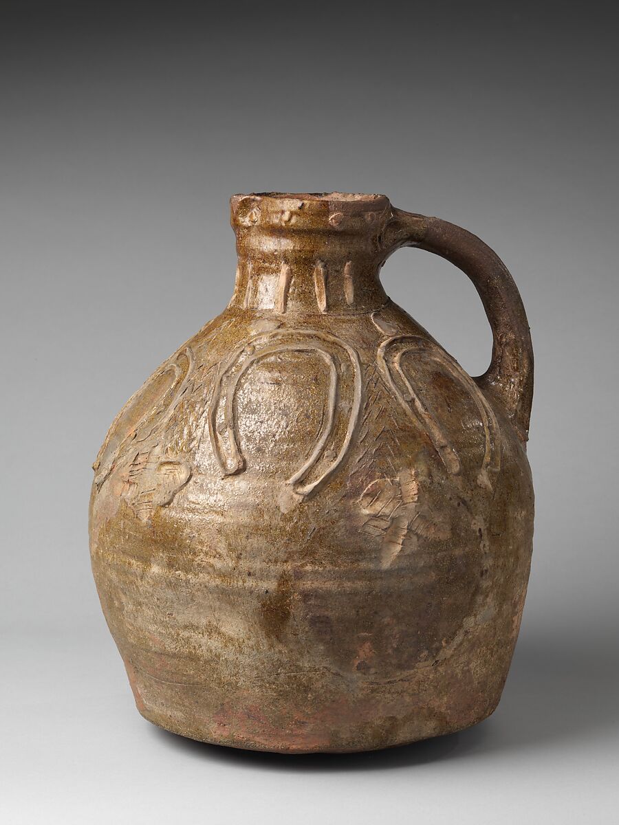 Jug with Horseshoes, Glazed earthenware, British 